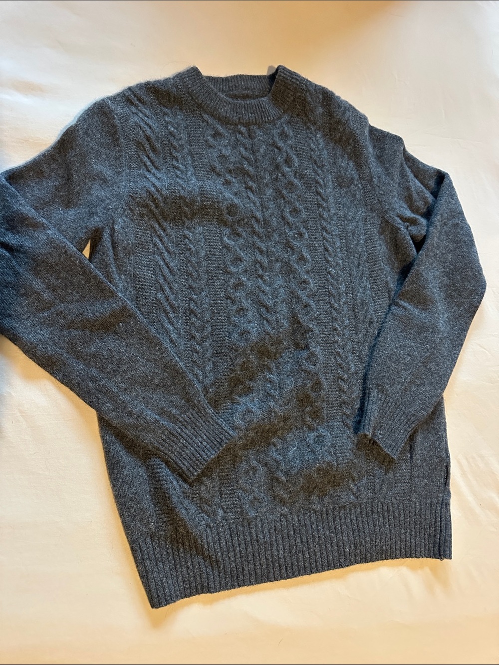 Men's Wool Cable Knit Crewneck Sweater - Charcoal Gray